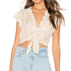 Chaser Rosette Flutter Sleeve Button Down Blouse Large